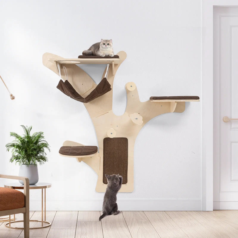 Wall-Mounted Cat Tower Cat Wall Shelves Furniture with Perch-Brown by DirectDeals