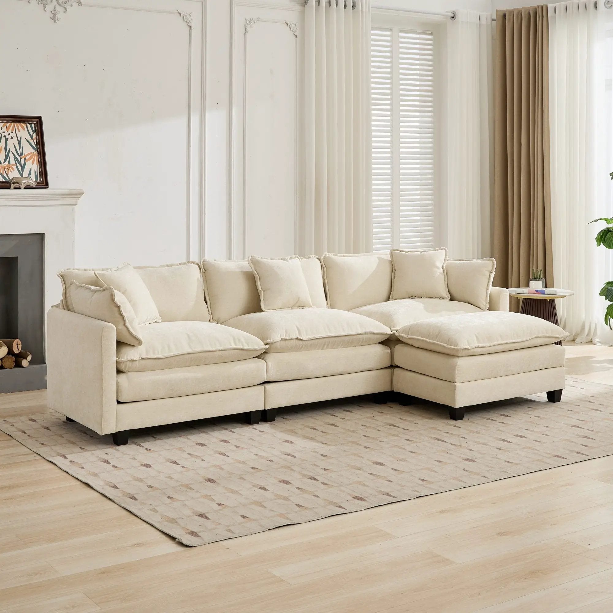 Cloud3 Seats Sofa (Ottoman is not included)Chenille Fabric in Beige by BLAKHOM