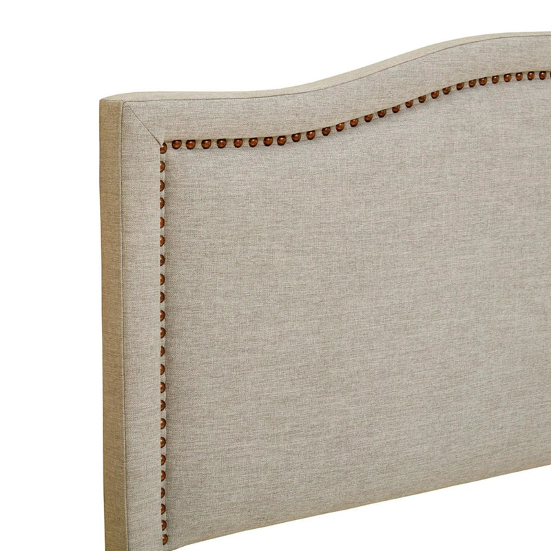 Elegant Panel Headboard With Copper Nailheads And Adjustable Metal Legs by HouseOfZazla