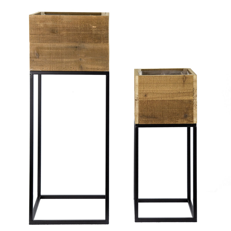 Reclaimed Wooden Planter Box Set with Metal Frame – Brown, photo 4 of 10