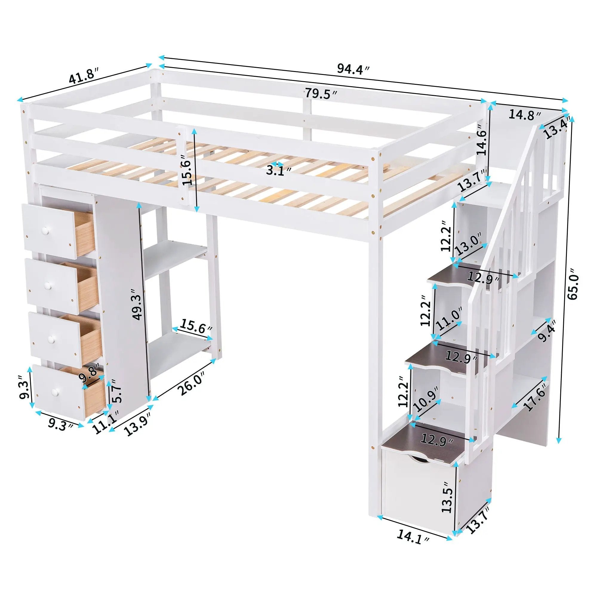 Loft Bed With Storage Drawers And Stairs With Shelves by Unique Piece Furniture