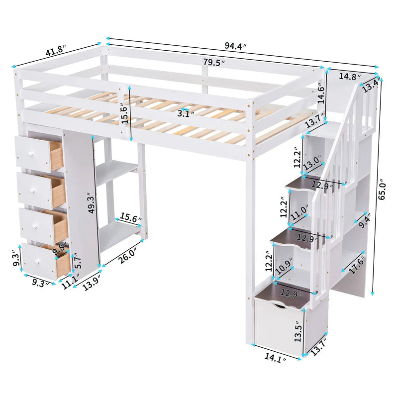 Loft Bed With Storage Drawers And Stairs With Shelves by Unique Piece Furniture