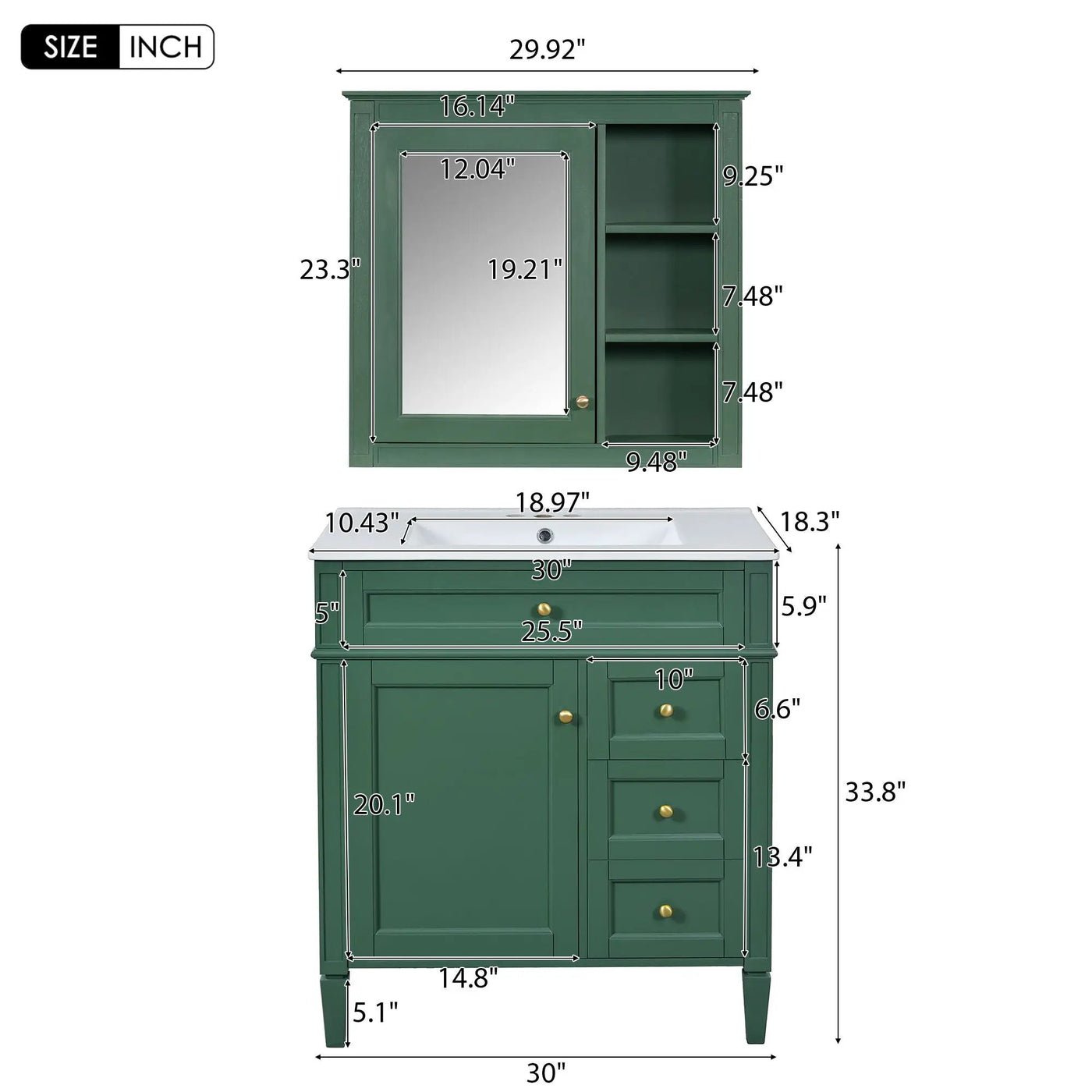 Bathroom Vanity With Top Sink, 2 Doors And 3 Drawers, Freestanding Set With Mirror Cabinet by HouseOfZazla