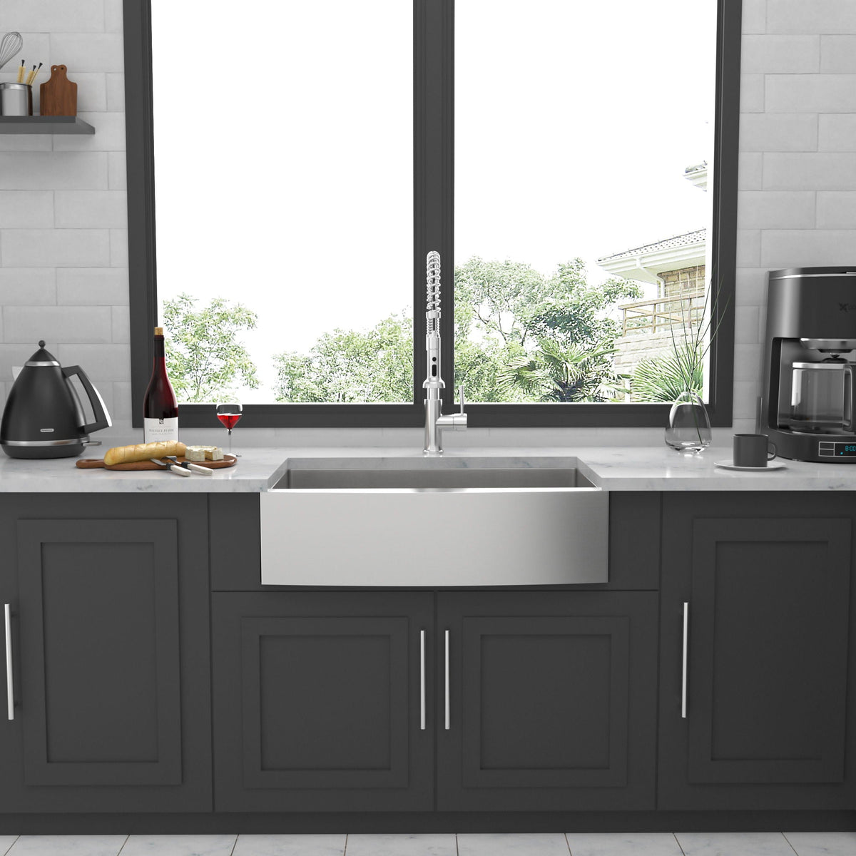 Farmhouse Kitchen Sink Stainless Steel Apron Front with Deep Single Bowl - Gray, photo 6 of 34