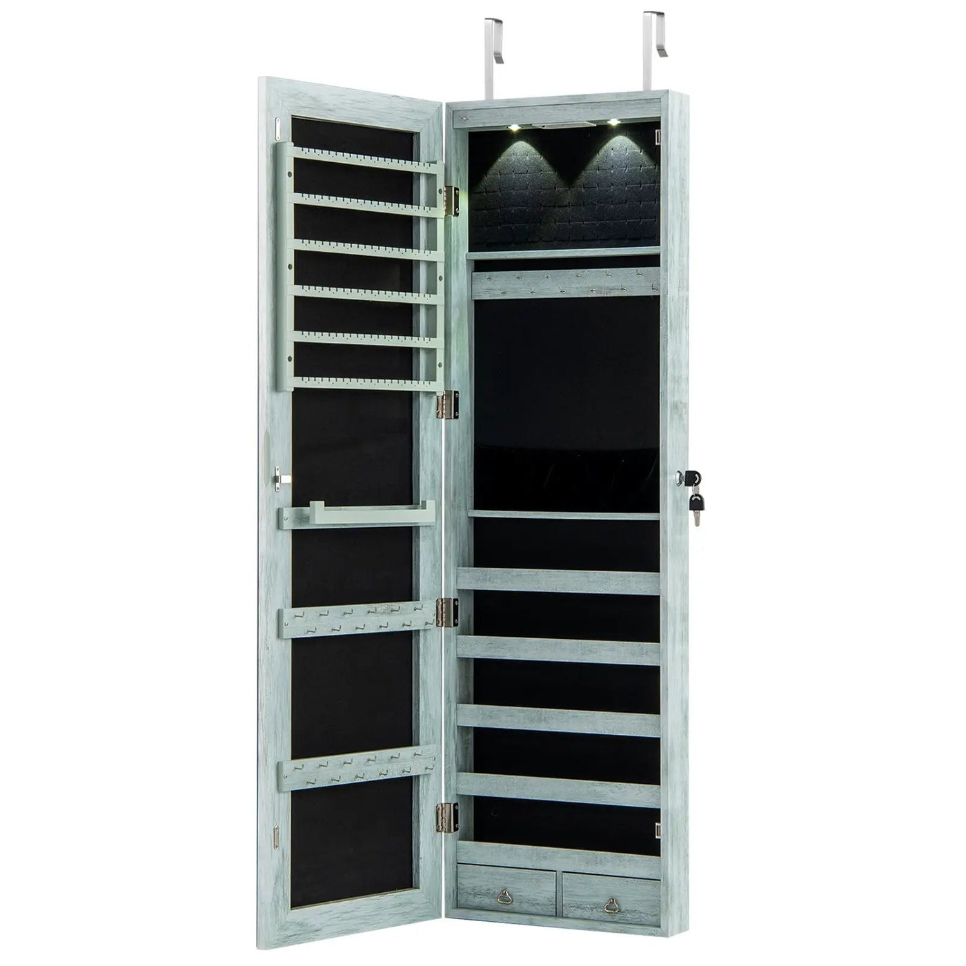 Wall and Door Mounted Mirrored Jewelry Cabinet with Lights by DirectDeals