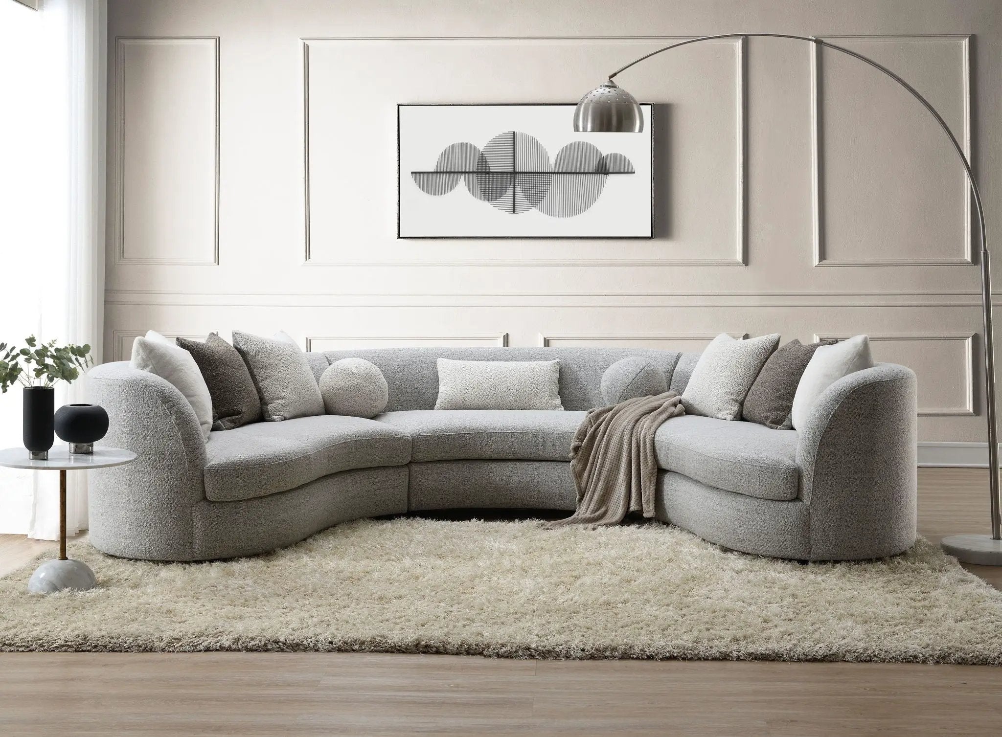 Ivria Boucle Sectional Sofa With 9 Pillows - Gray by HouseOfZazla