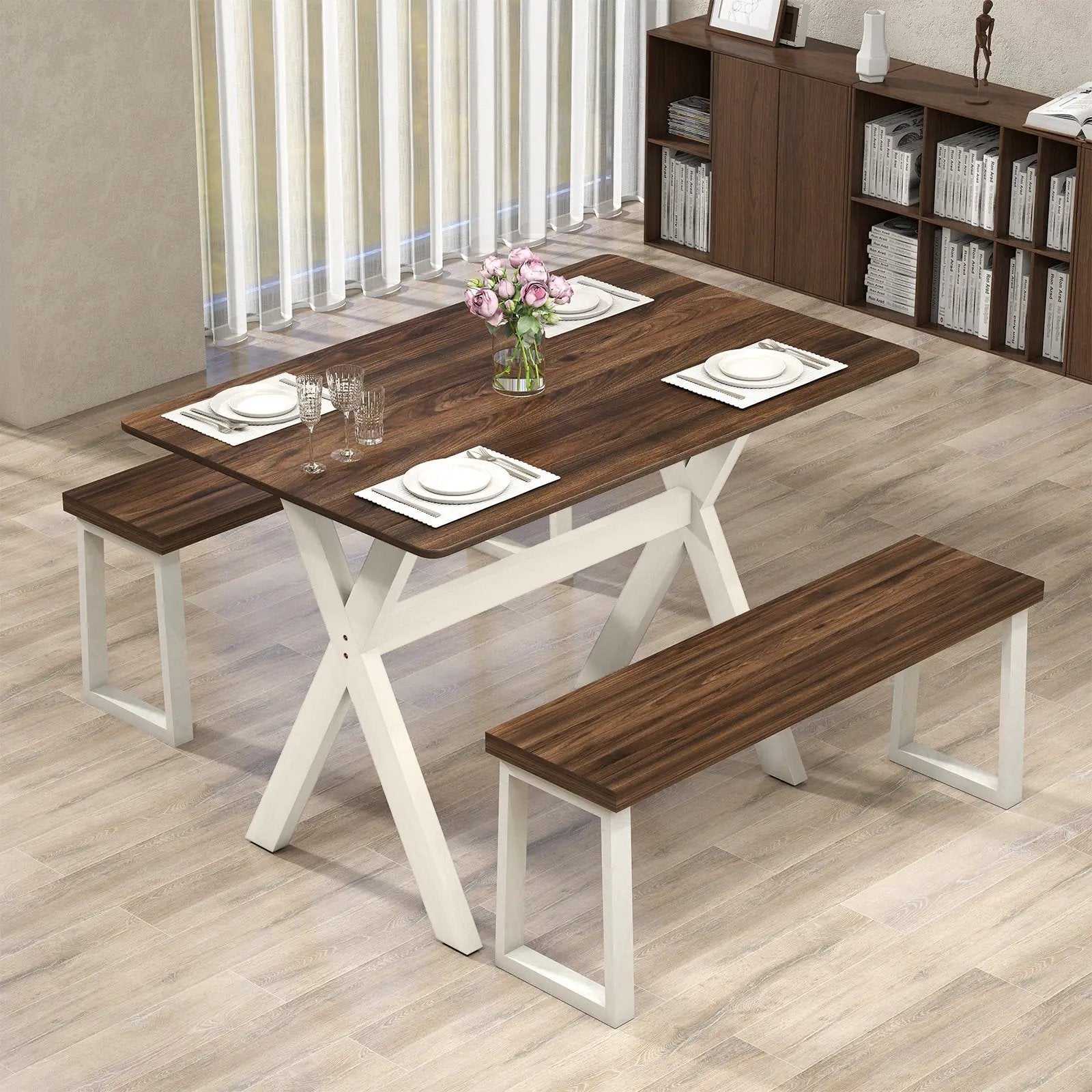 Modern Dining Table Wooden Kitchen Table with X-shaped Frame-White by DirectDeals