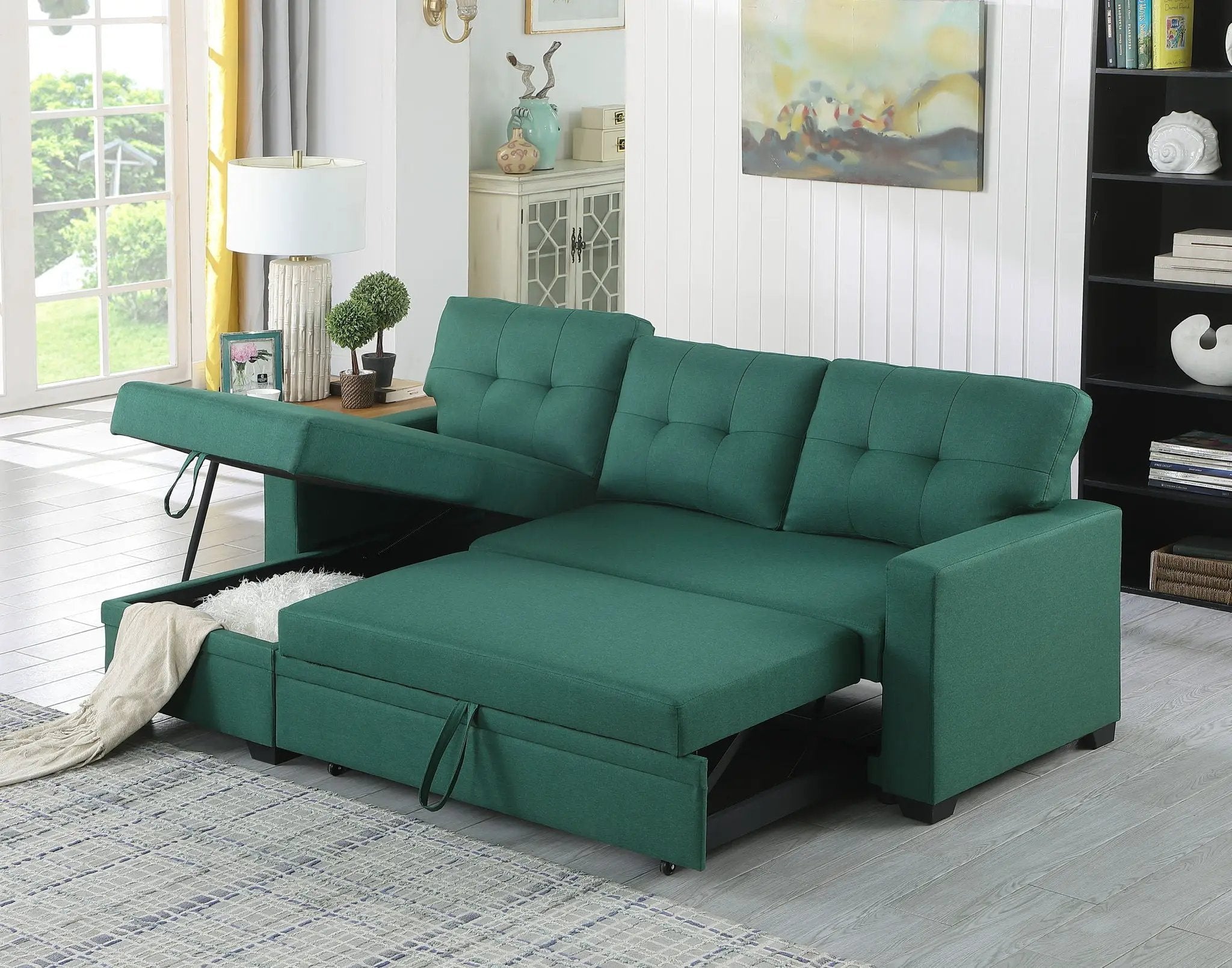 Upholstered Pull Out Sectional Sofa With Chaise by Unique Piece Furniture