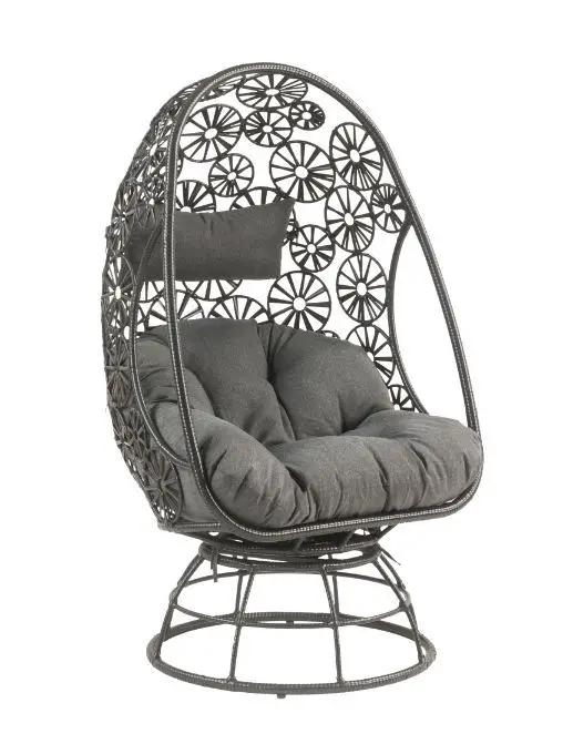 Hikre - Patio Lounge Chair & Side Table - Clear Glass, Charcoal Fabric & Black Wicker by Unique Piece Furniture