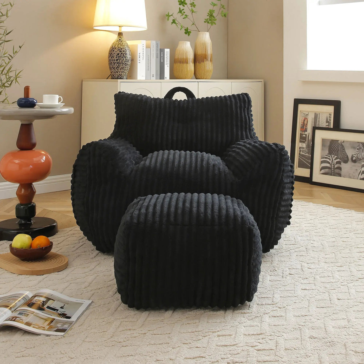Giant Bean Bag Chair With Armrests And Footstool by HouseOfZazla