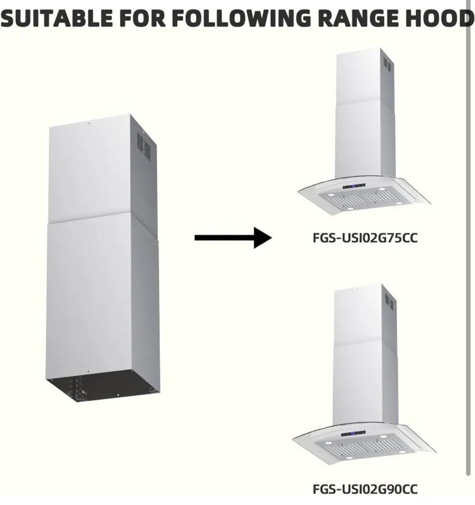 FIREGAS Range Hood Extension Chimney FGS-TI02-ZST, Stainless Steel Wall Mount Chimney Extension for FIREGAS Island Range Hood FGS-USI02G75CC and FGS-U by Selzalot