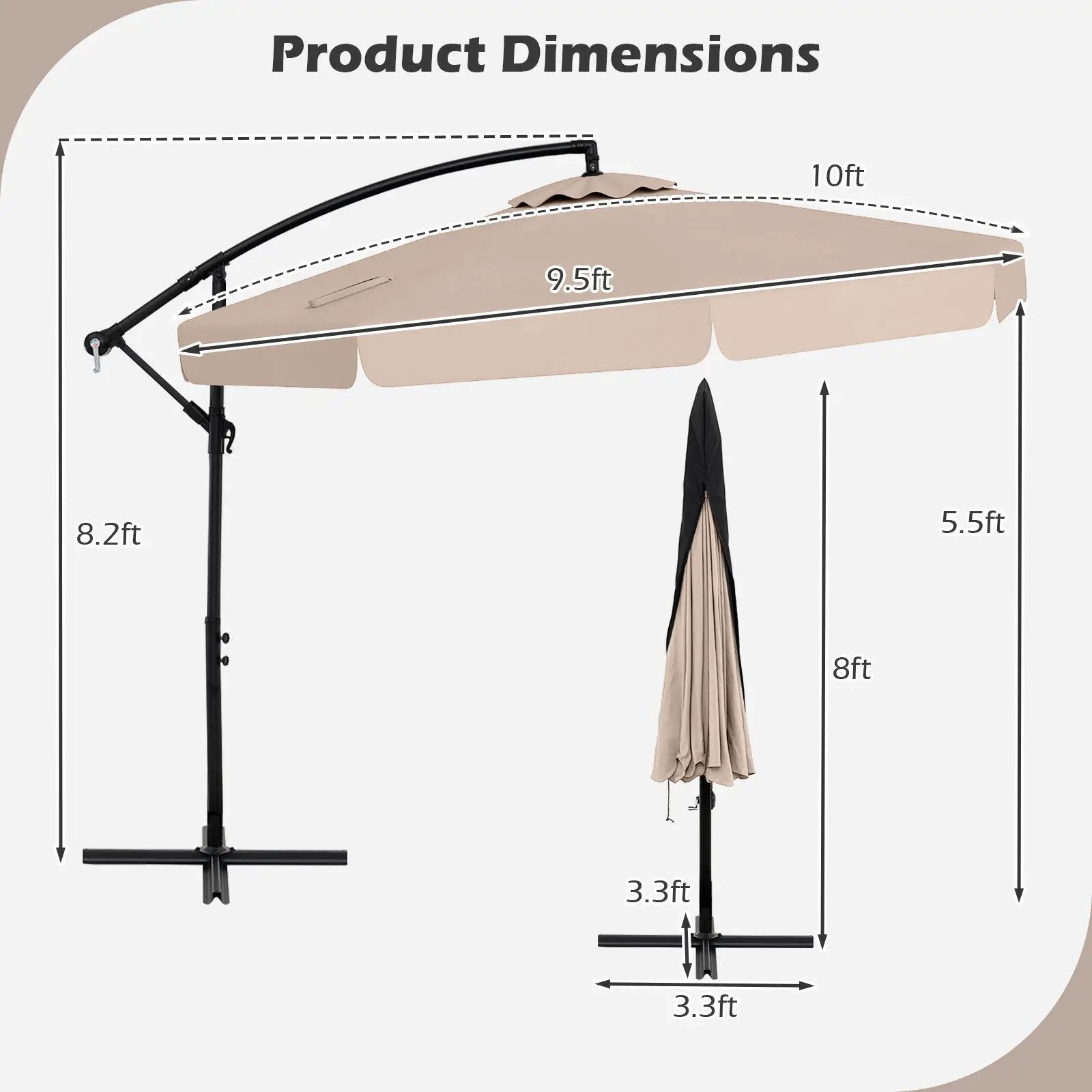 10 Feet Patio Cantilever Umbrella with Cover Tilt Adjustment and Ruffled Edge by DirectDeals