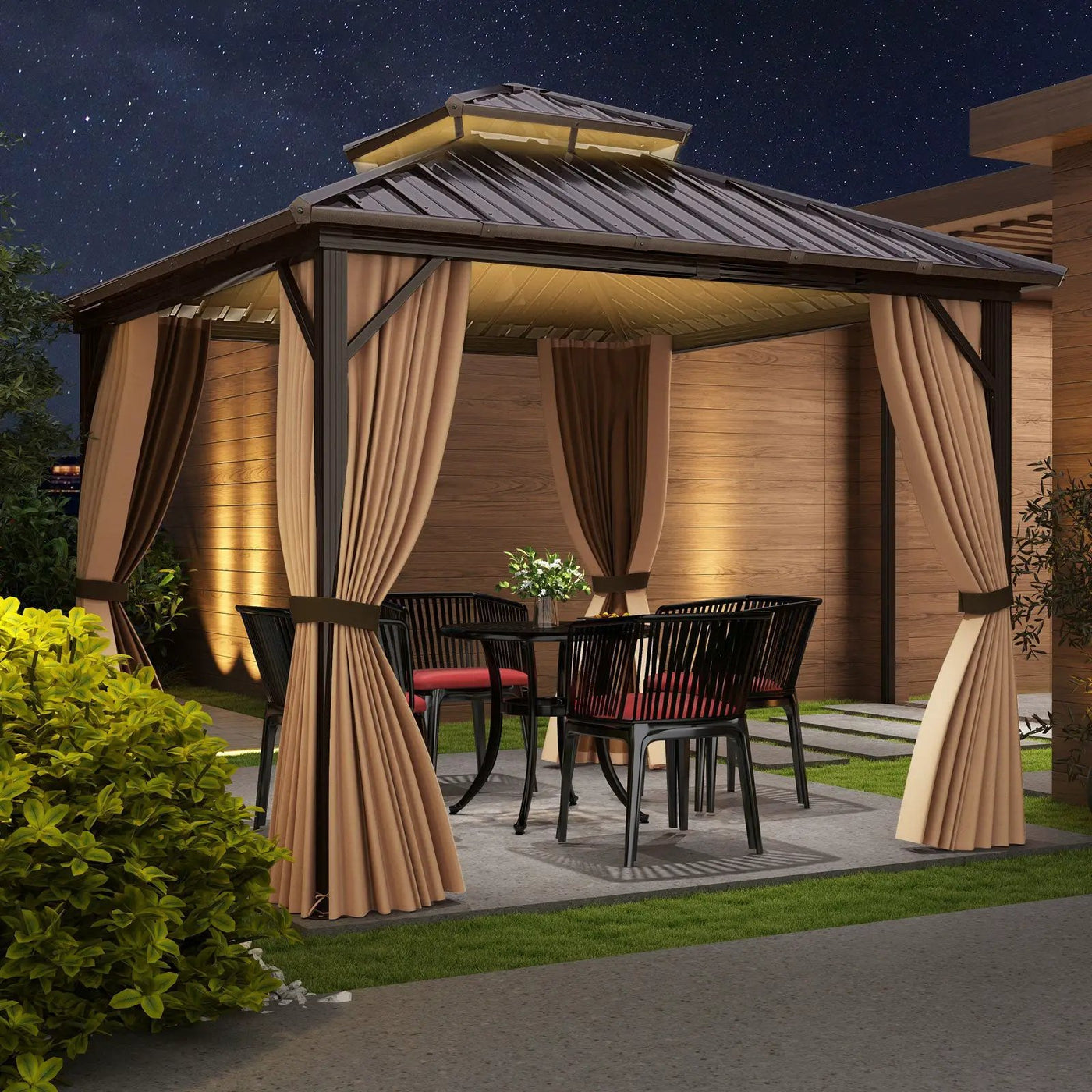 Hardtop Gazebo 10x10 ft with Netting and Curtains by DirectDeals