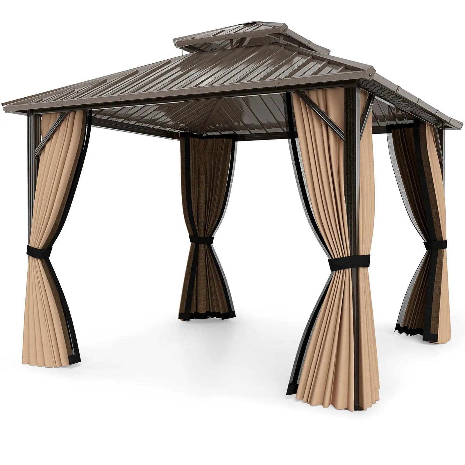 Hardtop Gazebo 10x10 ft with Netting and Curtains by DirectDeals