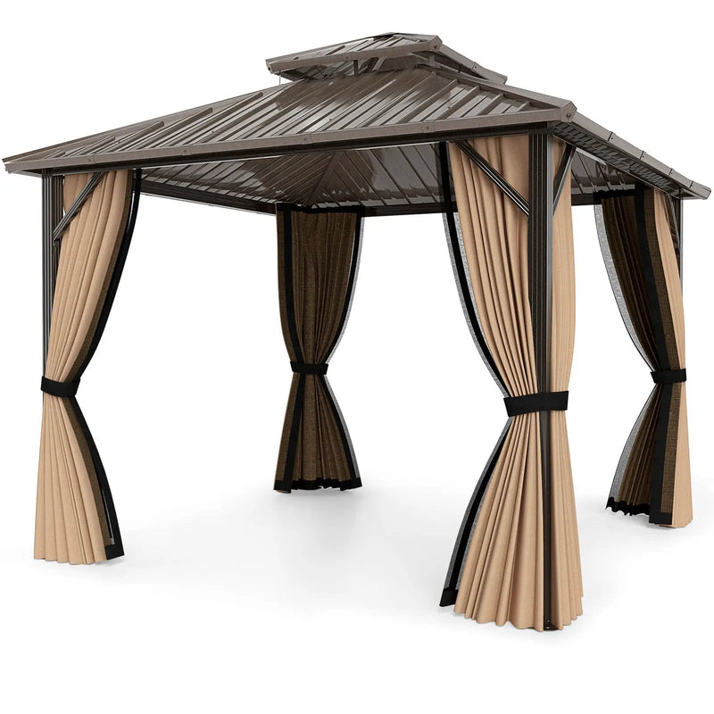 Hardtop Gazebo 10x10 ft with Netting and Curtains by DirectDeals