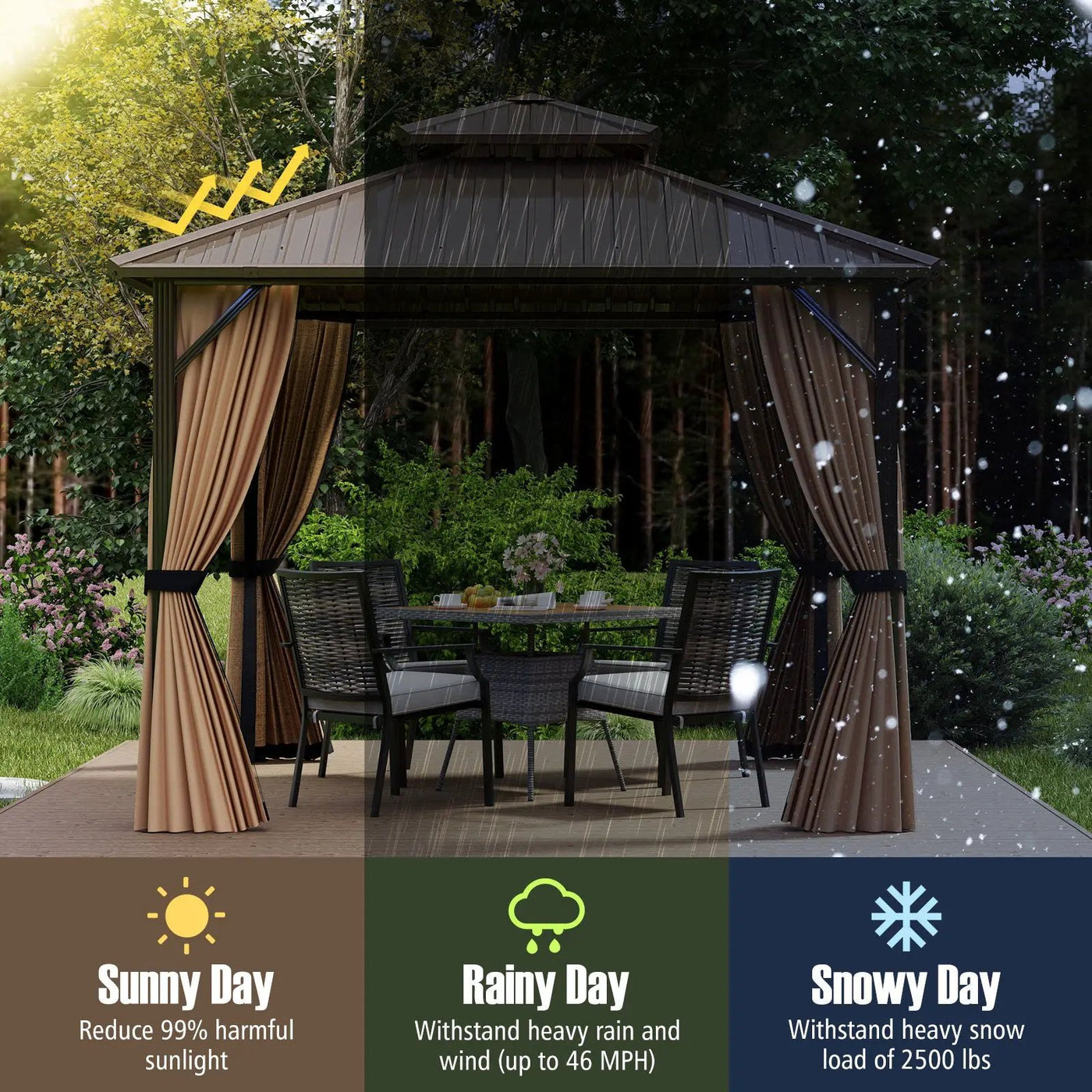 Hardtop Gazebo 10x10 ft with Netting and Curtains by DirectDeals