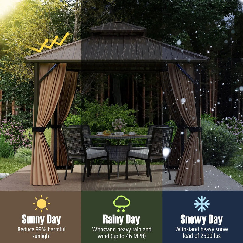 Hardtop Gazebo 10x10 ft with Netting and Curtains by DirectDeals