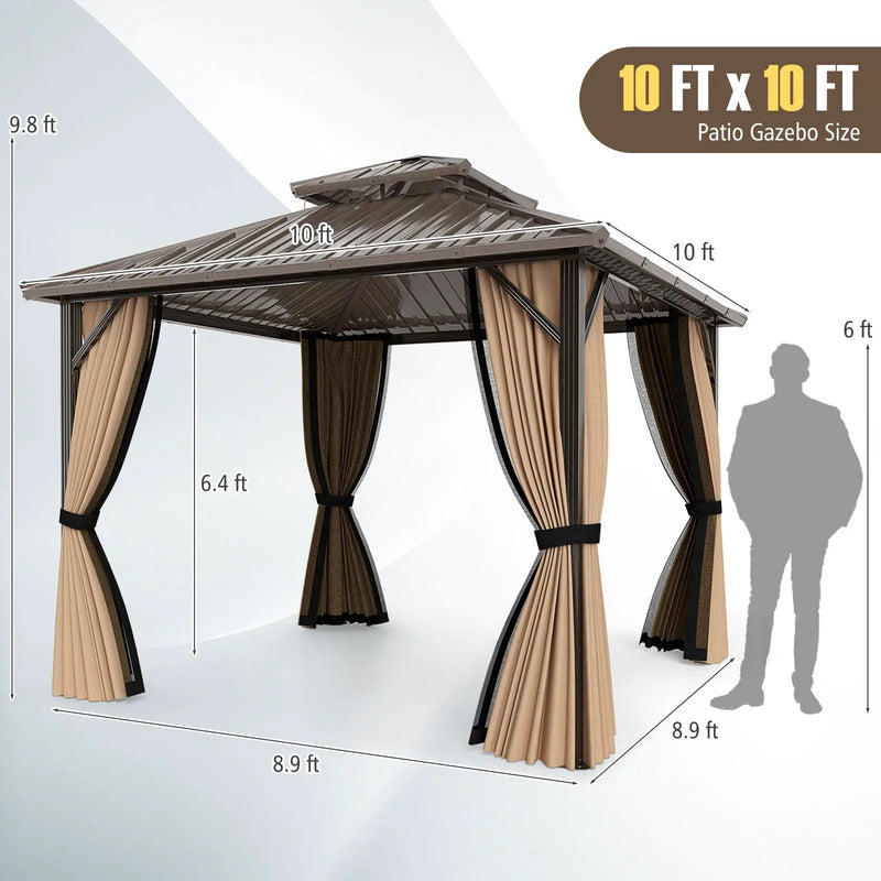 Hardtop Gazebo 10x10 ft with Netting and Curtains by DirectDeals