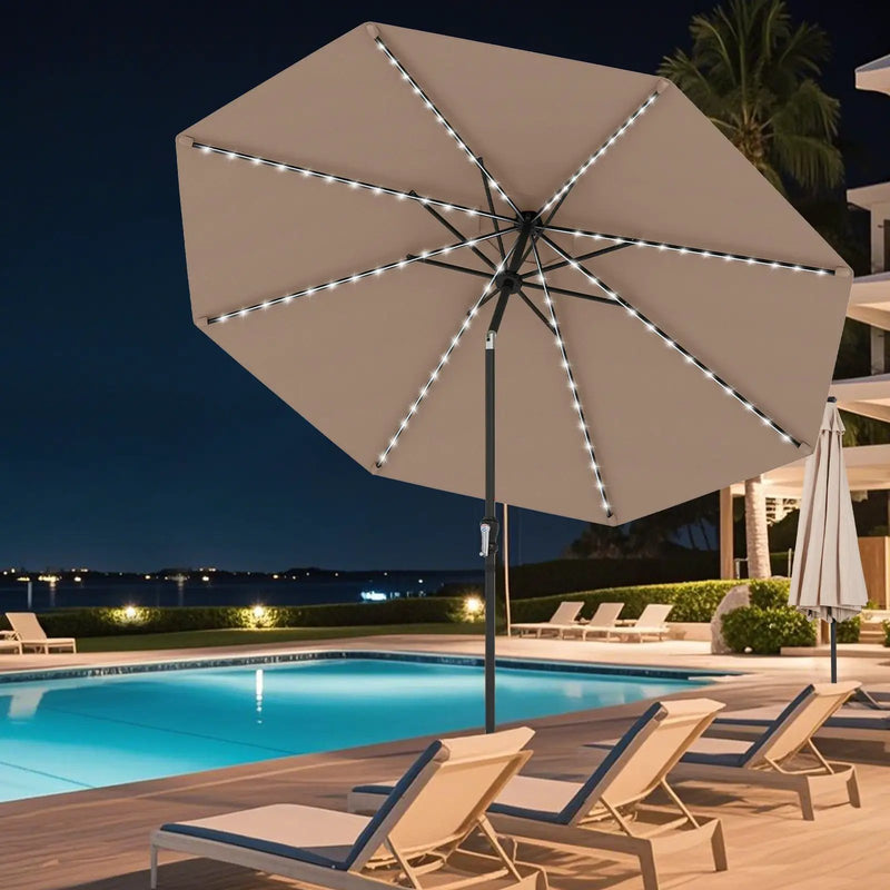 10 Feet Solar Patio Umbrella with 96 Multi-Colored Flowing LED Lights and Tilt Adjustment by DirectDeals