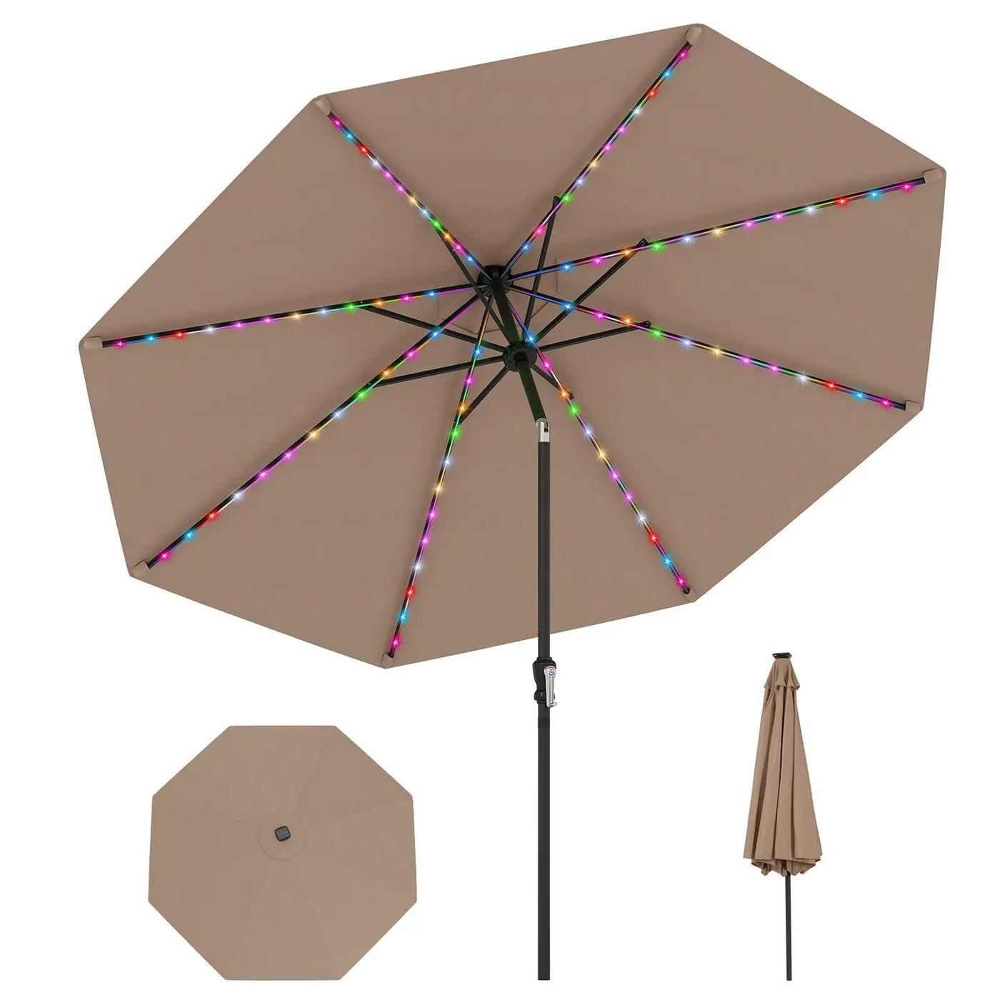 10 Feet Solar Patio Umbrella with 96 Multi-Colored Flowing LED Lights and Tilt Adjustment by DirectDeals