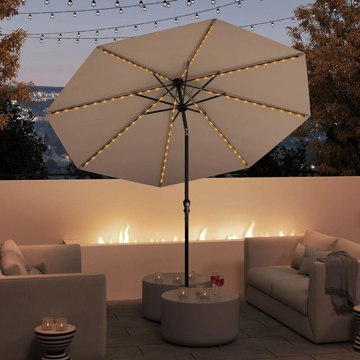 10 Feet Solar Patio Umbrella with 96 Multi-Colored Flowing LED Lights and Tilt Adjustment by DirectDeals