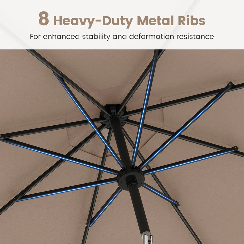 10 Feet Solar Patio Umbrella with 96 Multi-Colored Flowing LED Lights and Tilt Adjustment by DirectDeals