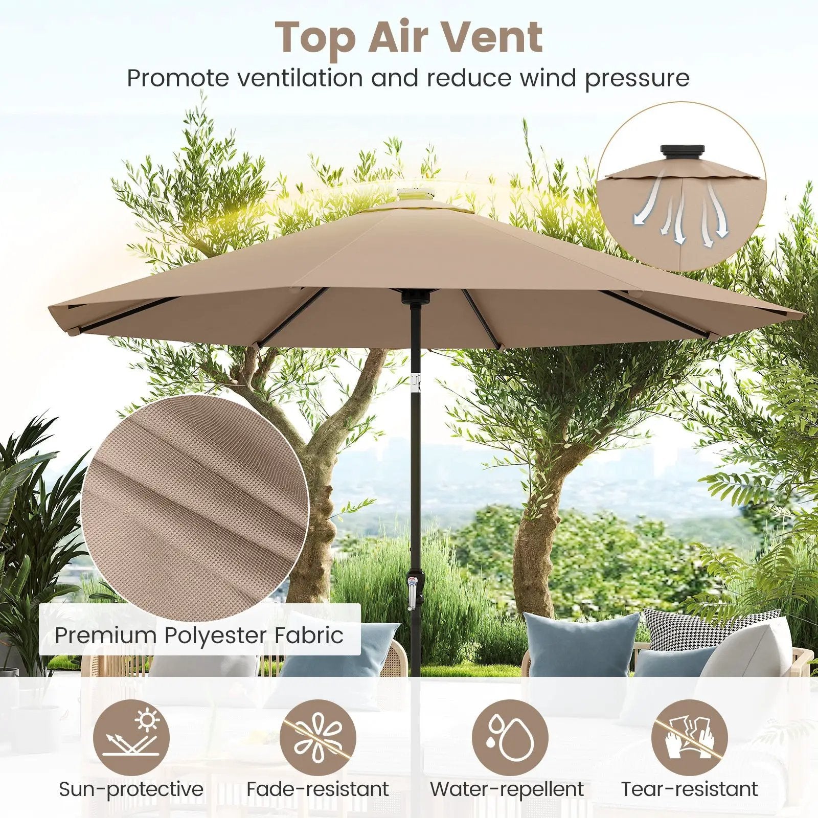 10 Feet Solar Patio Umbrella with 96 Multi-Colored Flowing LED Lights and Tilt Adjustment by DirectDeals