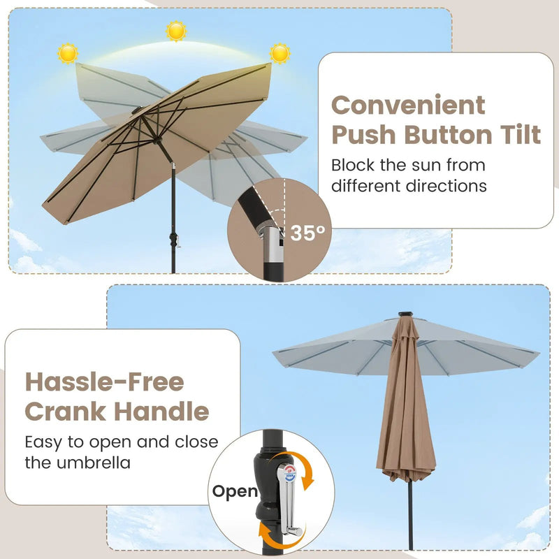 10 Feet Solar Patio Umbrella with 96 Multi-Colored Flowing LED Lights and Tilt Adjustment by DirectDeals