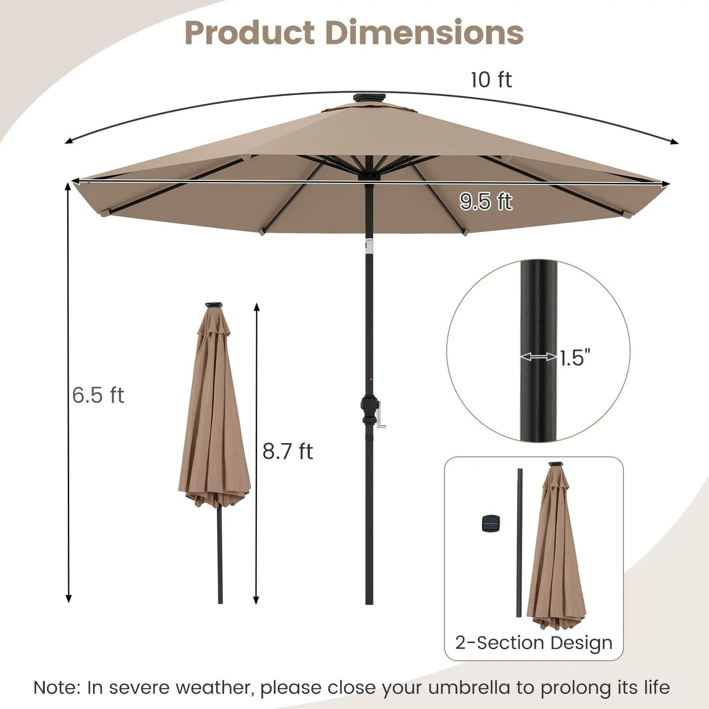 10 Feet Solar Patio Umbrella with 96 Multi-Colored Flowing LED Lights and Tilt Adjustment by DirectDeals