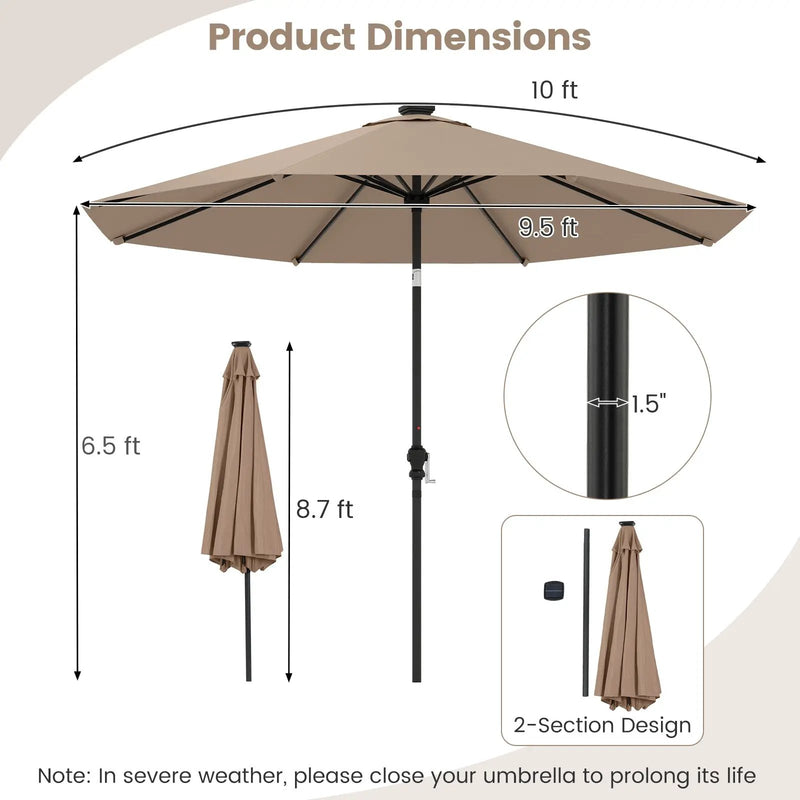 10 Feet Solar Patio Umbrella with 96 Multi-Colored Flowing LED Lights and Tilt Adjustment by DirectDeals