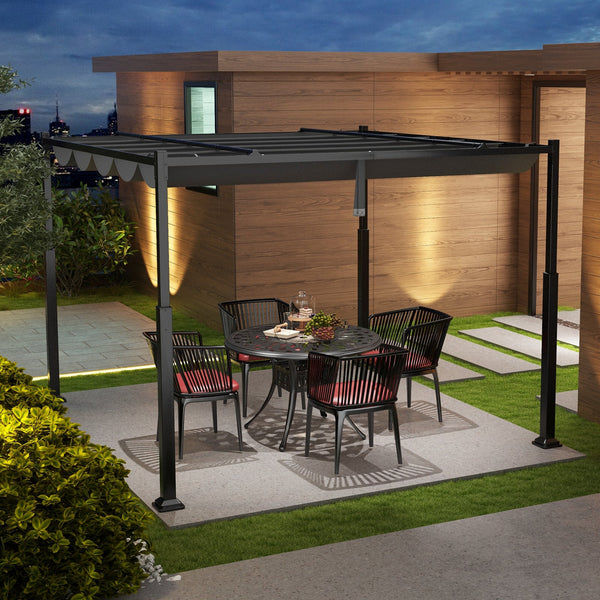 10 x 10 Feet Outdoor Pergola with Retractable Canopy and Metal Columns-Gray, photo 2 of 8