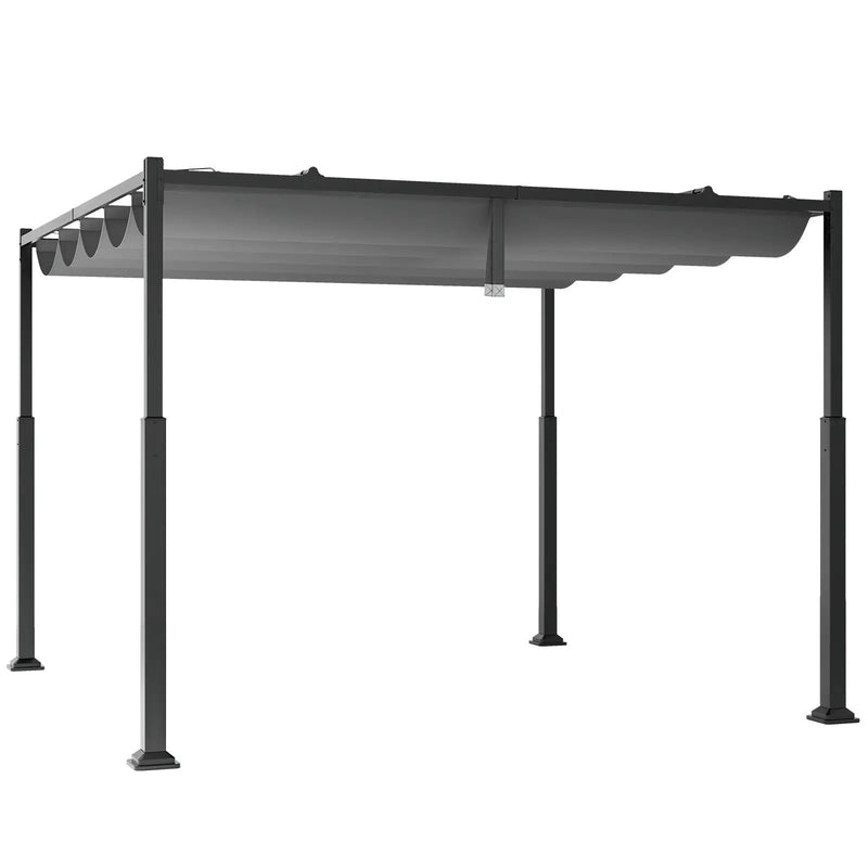 10 x 10 Feet Outdoor Pergola with Retractable Canopy and Metal Columns-Gray by DirectDeals