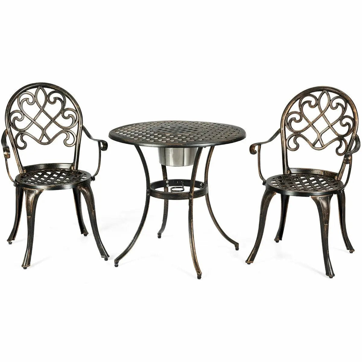 3 Pieces Outdoor Set Patio Bistro with Attached Removable Ice Bucket by DirectDeals
