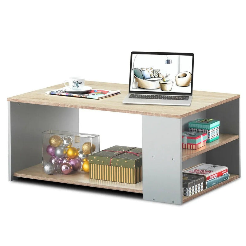 Coffee Table Sofa Side Table with Storage Shelves by DirectDeals