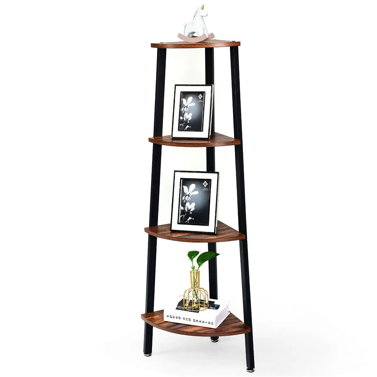 4-Tier Corner Shelf Metal Storage Rack Domestic Bookcase by DirectDeals