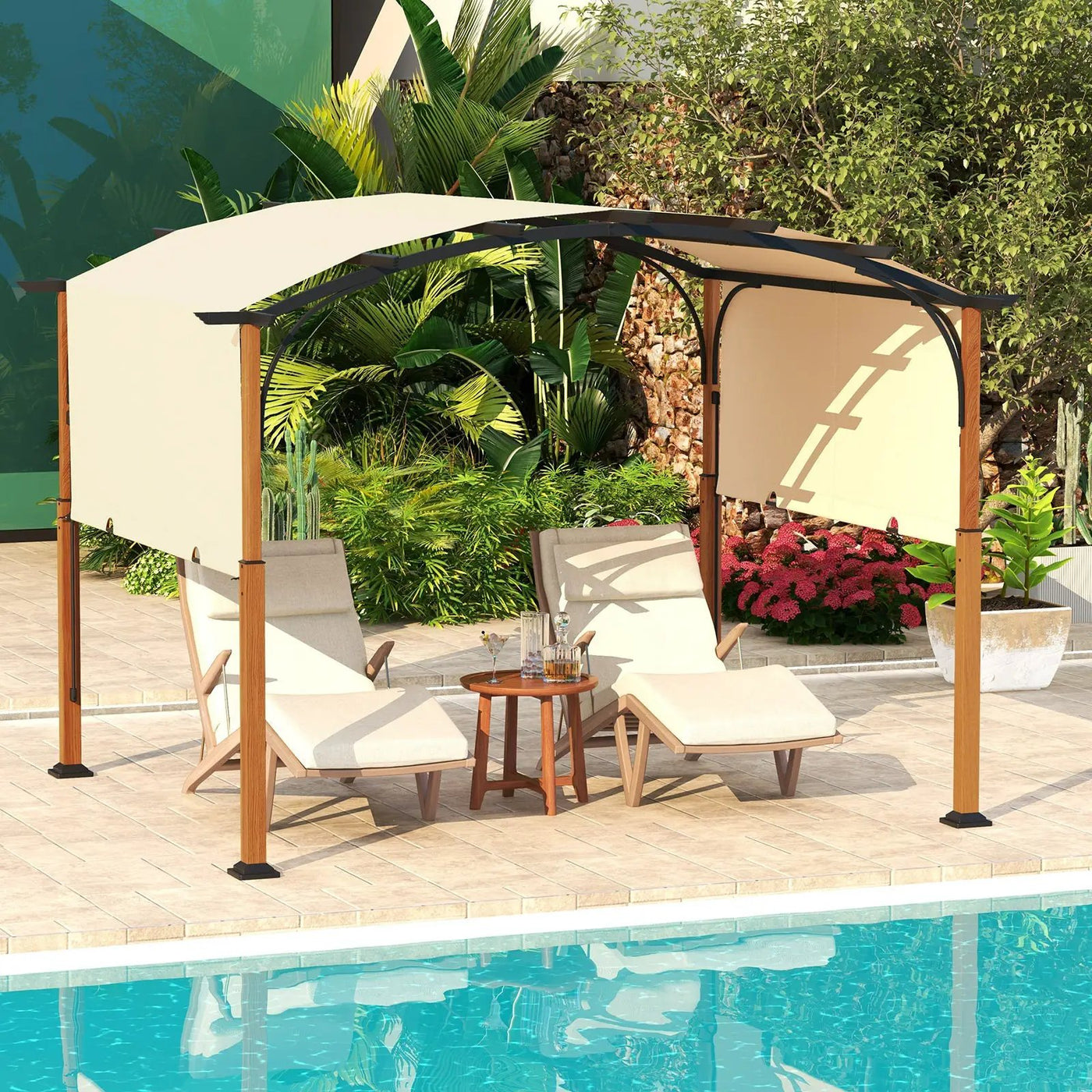 10 x 12 FT Outdoor Retractable Pergola with Retractable Canopy for Patio by DirectDeals