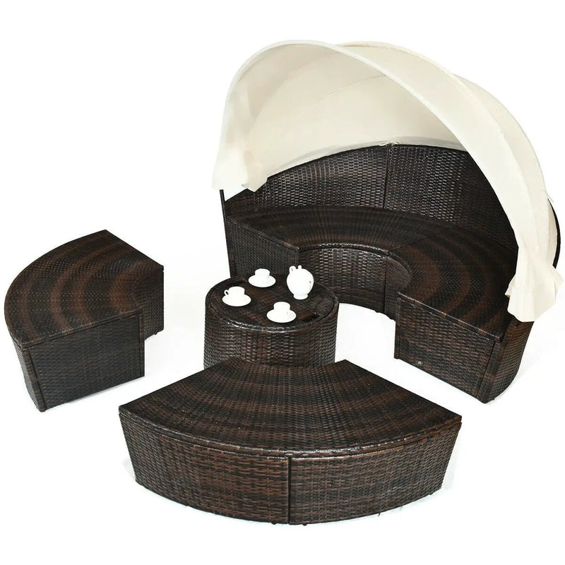 Patio Round Daybed Rattan Furniture Sets with Canopy by DirectDeals