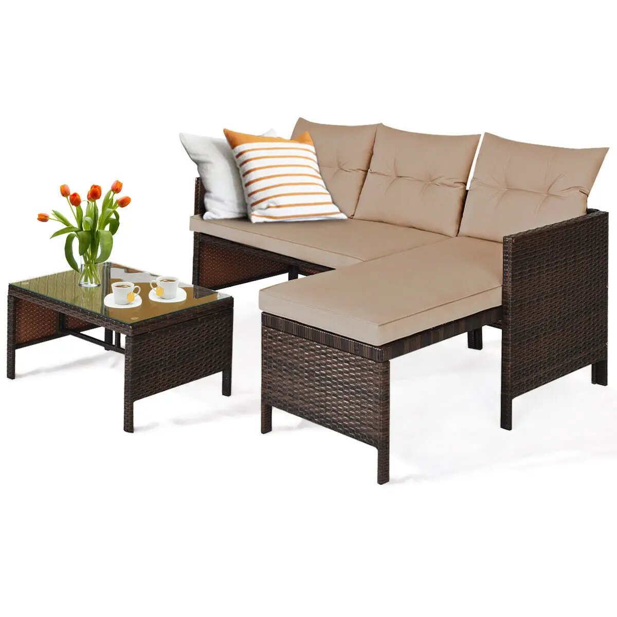 3 Pieces Patio Wicker Rattan Sofa Set by DirectDeals