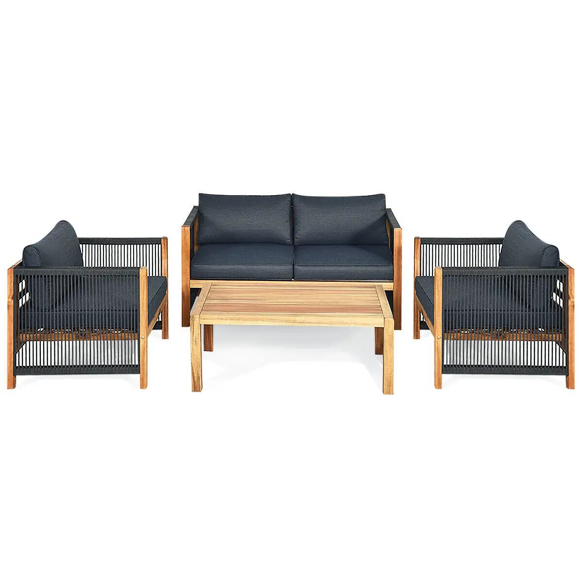 4 Pieces Acacia Wood Outdoor Patio Furniture Set with Cushions by DirectDeals