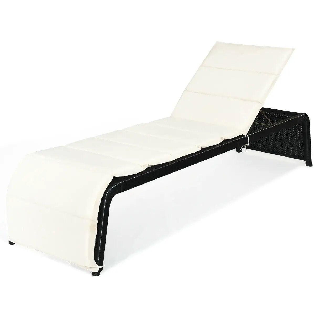 Patio Rattan Lounge Chair Back Adjustable Chaise Recliner with Cushioned by DirectDeals