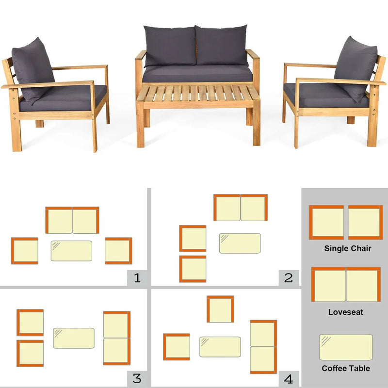 Outdoor 4 Pieces Acacia Wood Chat Set with Water Resistant Cushions by DirectDeals