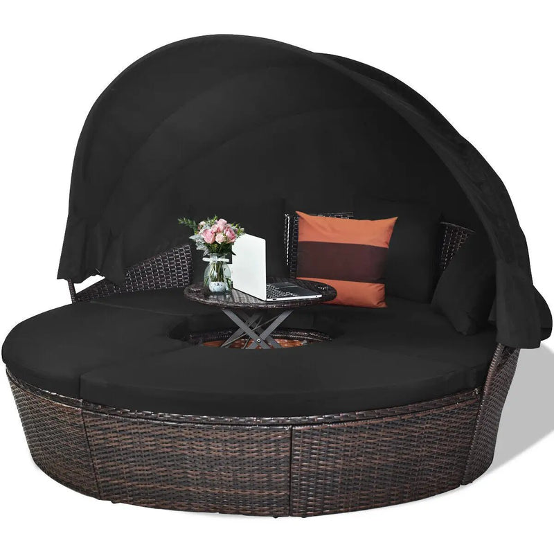 Patio Round Daybed Rattan Furniture Sets with Canopy by DirectDeals