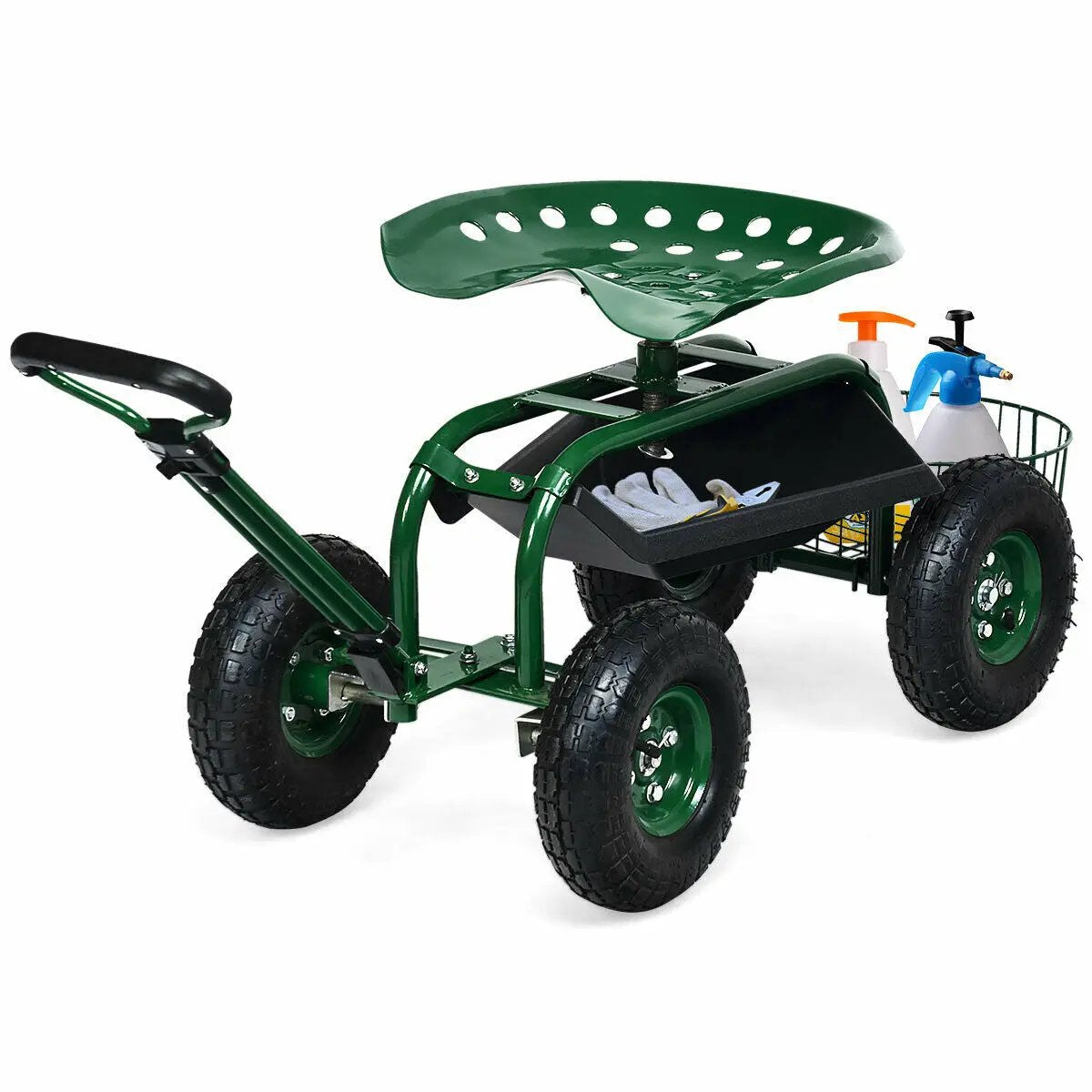 Heavy Duty Garden Cart with Tool Tray and 360 Swivel Seat by DirectDeals