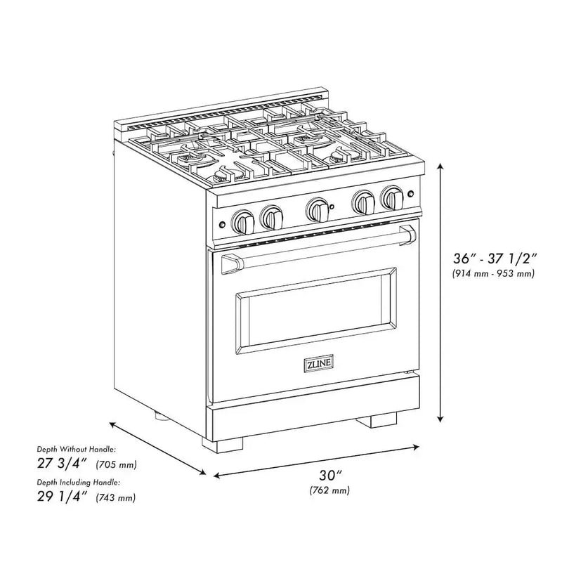 ZLINE 30" Dual Fuel Range, Gas Cooktop, Electric Convection Oven Black Stainless Steel, Gold CDRBZ-30-G by Farmhouse Kitchen and Bath
