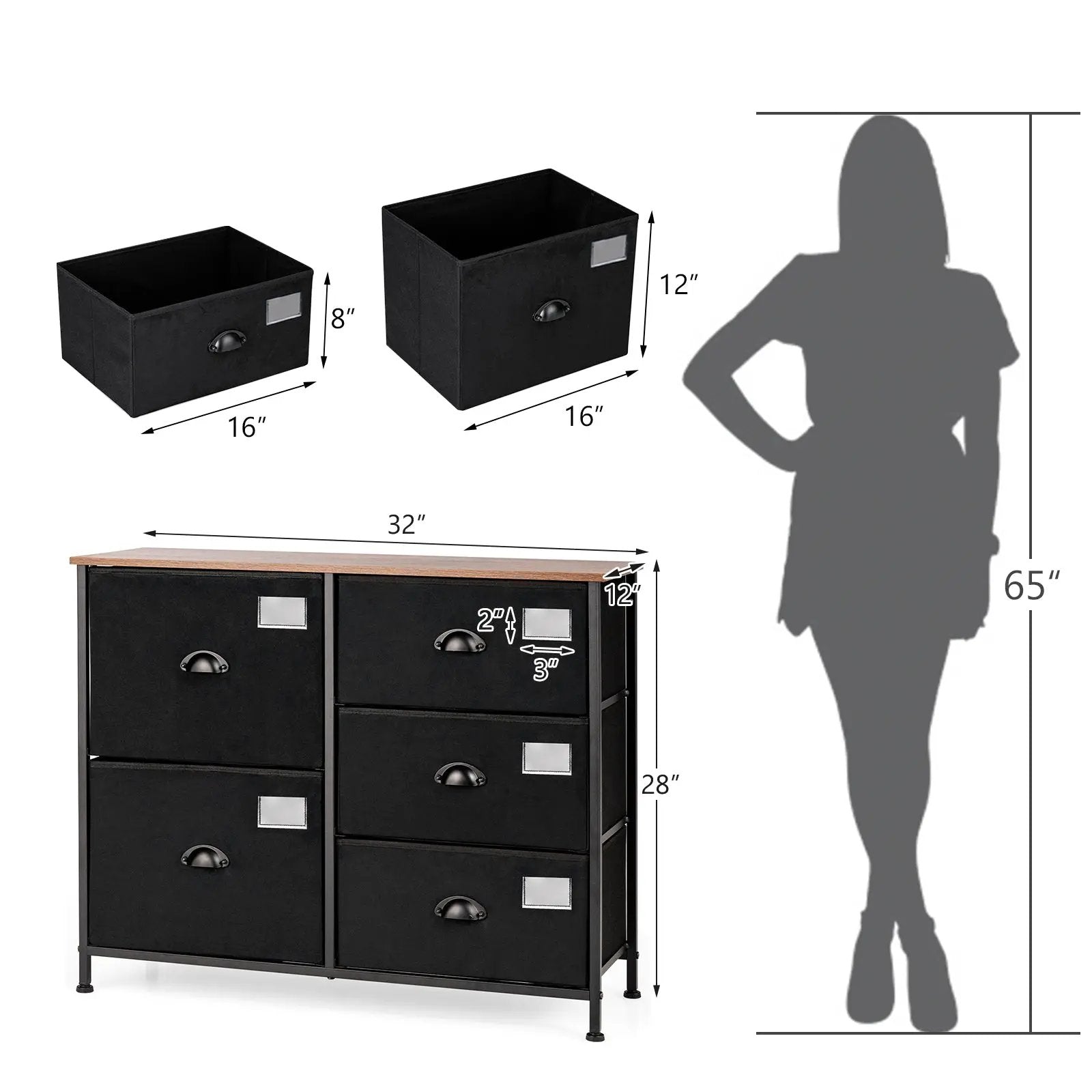 5-Drawer Storage Dresser for Bedroom Closet Entryway-Black by DirectDeals