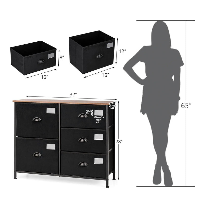 5-Drawer Storage Dresser for Bedroom Closet Entryway-Black by DirectDeals
