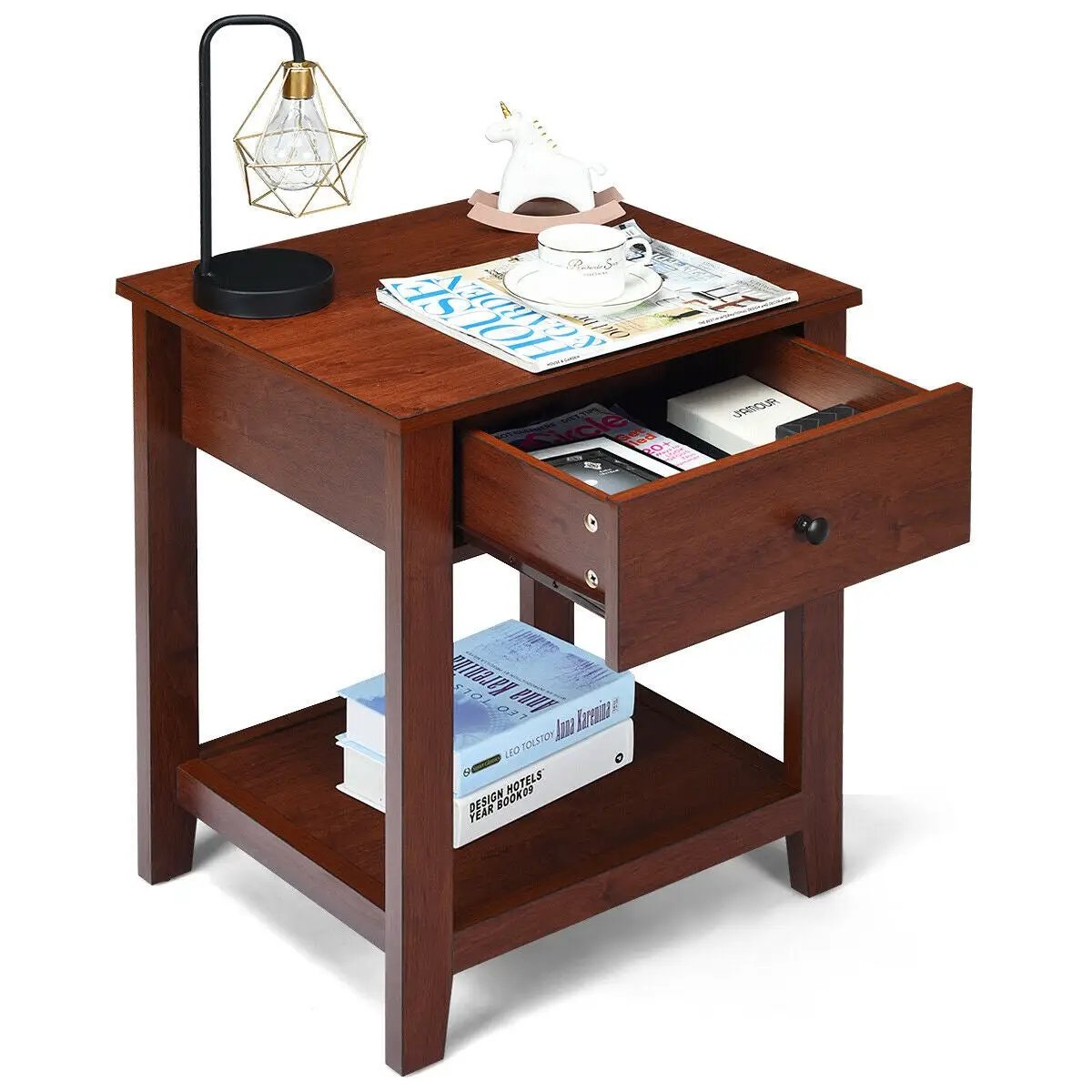 Set of 2 Nightstand with Storage Shelf and Pull Handle by DirectDeals