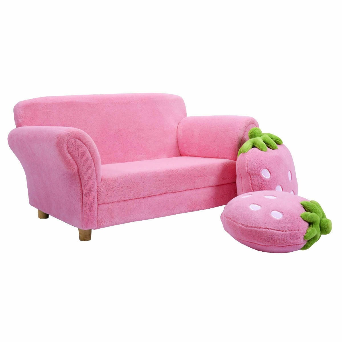 Kids Strawberry Armrest Chair Sofa with 2 Cute Strawberry Pillows-Pink, photo 6 of 10
