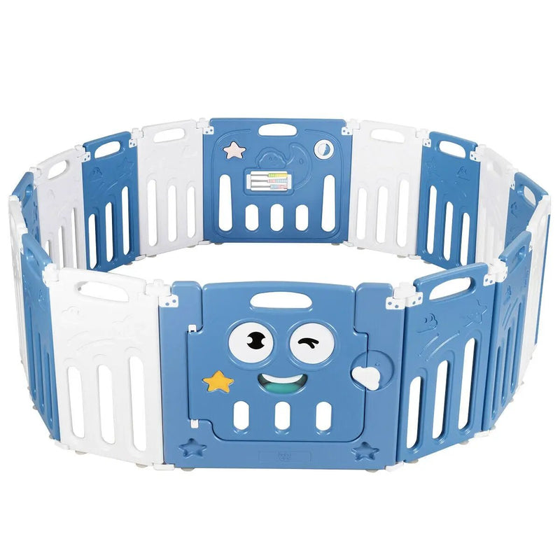 16-Panel Foldable Baby Playpen Kids Activity Centre-Blue by DirectDeals