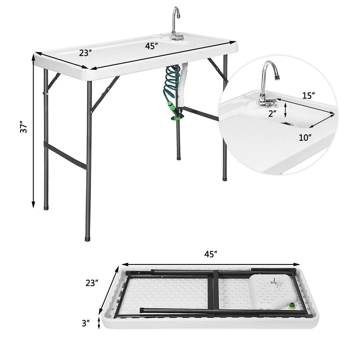 Folding Cleaning Sink Faucet Cutting Camping Table with Sprayer by DirectDeals